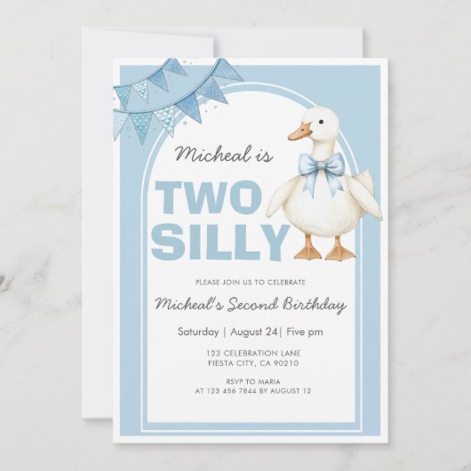 Invitation Two Silly Goose Blue Boy Second Birthday (Devant)