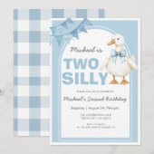 Invitation Two Silly Goose Blue Boy Second Birthday (Devant / Derrière)