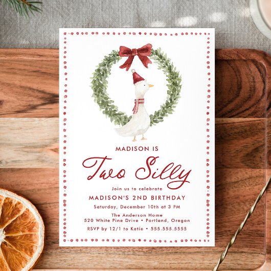 Invitation Two Silly Goose Christmas Red Bow 2nd Birthday