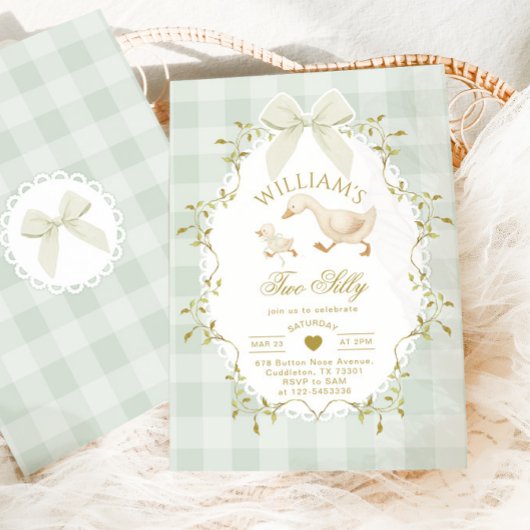 Invitation Two Silly Goose Gender Neutral Sage 2nd Birthday