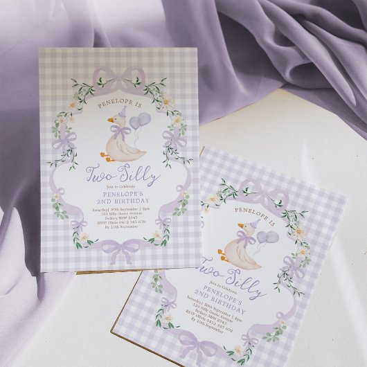 Invitation Two Silly Goose Lavender Bow Girl 2nd Birthday