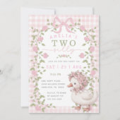 Invitation Two Silly Goose Pink Gingham Second Birthday Party (Devant)