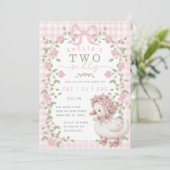 Invitation Two Silly Goose Pink Gingham Second Birthday Party (Debout devant)