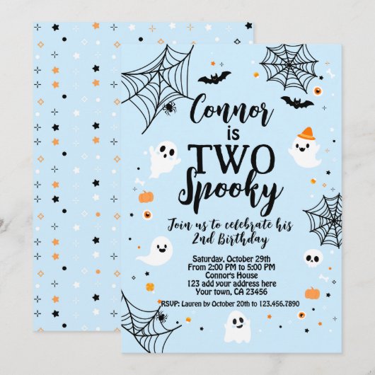 Invitation Two Spooky Blue Halloween (Devant / Derrière)