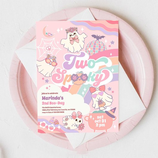 Invitation Two Spooky Halloween Groovy Daisy 2nd Birthday