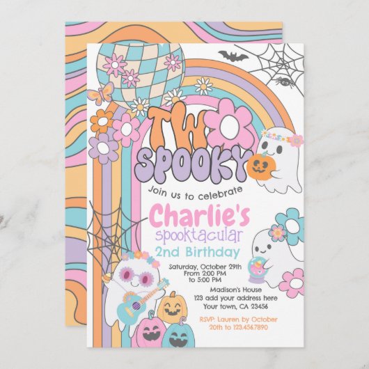 Invitation Two Spooky Hippie Halloween 2nd Birthday (Devant / Derrière)