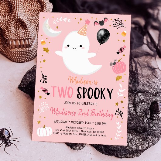 Invitation Two Spooky Pink Ghost Halloween Birthday