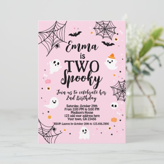 Invitation Two Spooky Pink Halloween  (Debout devant)