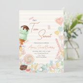 Invitation Two Sweet Birthday Invite Yellow Stripe (Debout devant)