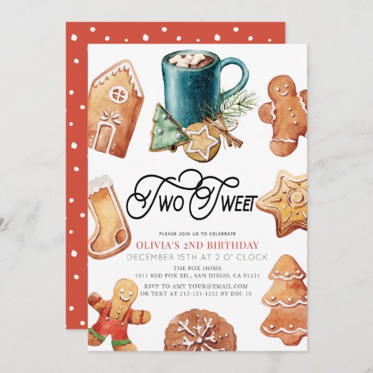 Invitation Two Sweet Christmas Cookies & Cocoa 2nd Birthday (Devant / Derrière)