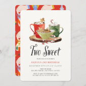 Invitation Two Sweet Christmas Cookies Cocoa Mug 2nd Birthday (Devant / Derrière)