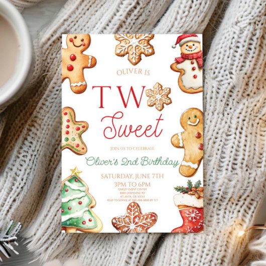 Invitation Two Sweet Gingerbread Cookie 2nd Birthday Party