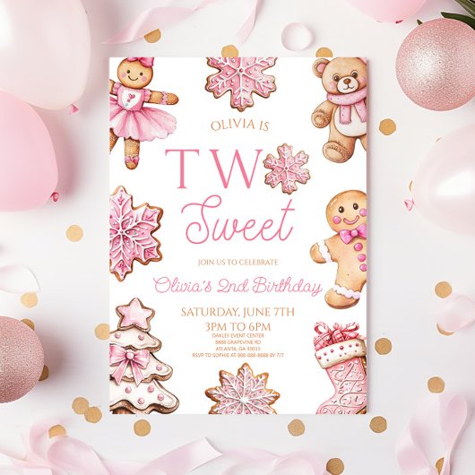 Invitation Two Sweet Gingerbread Cookie 2nd Birthday Party