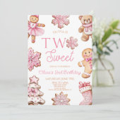 Invitation Two Sweet Gingerbread Cookie 2nd Birthday Party (Debout devant)