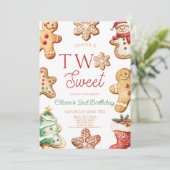 Invitation Two Sweet Gingerbread Cookie 2nd Birthday Party (Debout devant)