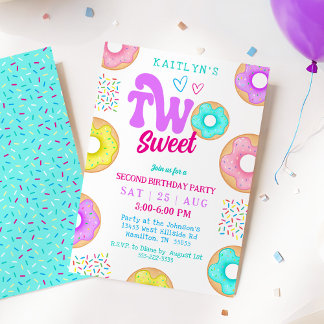 Invitation Two Sweet Sprinkle Doughnut Second Birthday Party