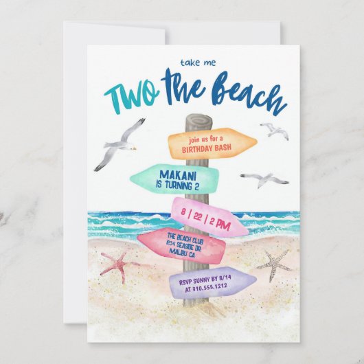 Invitation Two The Beach Kids 2e fête d'anniversaire (Devant)