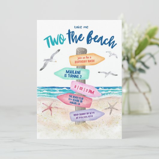 Invitation Two The Beach Kids 2e fête d'anniversaire (Debout devant)