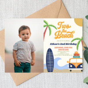 Invitation Two The Beach Surf Blue 2e fête d'anniversaire