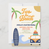 Invitation Two The Beach Surf Blue Retro 2e fête d'anniversai (Devant)