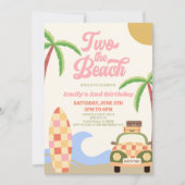 Invitation Two The Beach Surf Pink Retro 2e fête d'anniversai (Devant)