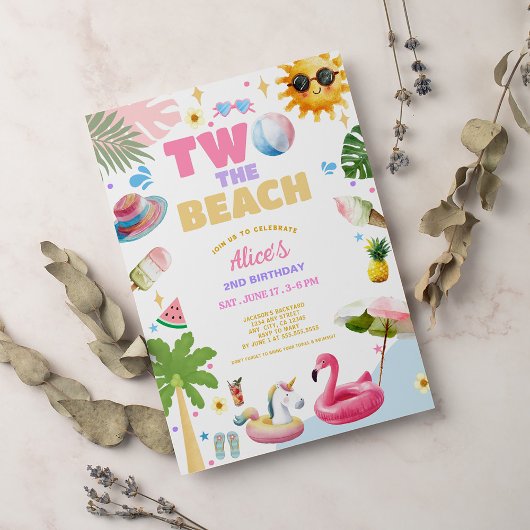 Invitation Two the Beach Tropical Summer 2nd Birthday Party 