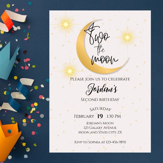 Invitation Two The Moon Elegant Gender Neutral 2nd Birthday 