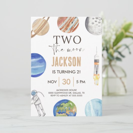 Invitation Two The Moon | Modern Space 2nd Birthday Décor (Debout devant)