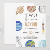 Invitation Two The Moon | Modern Space 2nd Birthday Décor (Devant / Derrière)
