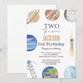 Invitation Two The Moon | Modern Space 2nd Birthday Décor (Devant / Derrière)