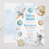 Invitation Two The Moon Outer Space Astronaut 2nd Birthday (Devant / Derrière)
