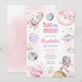 Invitation Two The Moon Outer Space Astronaut 2nd Birthday (Devant / Derrière)