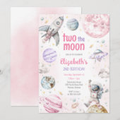 Invitation Two The Moon Outer Space Astronaut 2nd Birthday (Devant / Derrière)