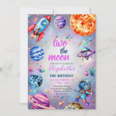Invitation Two The Moon Outer Space Blue 2nd Birthday Party (Devant)