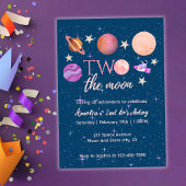 Invitation Two The Moon  Outer Space Ship Planets 2nd Bday