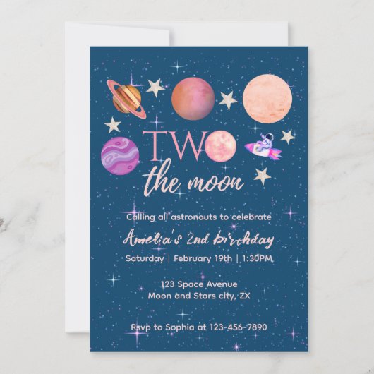 Invitation Two The Moon  Outer Space Ship Planets 2nd Bday (Devant)