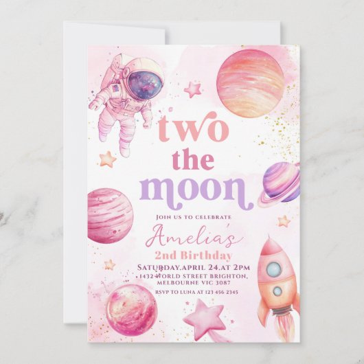 Invitation Two the Moon Outerspace 2nd Birthday (Devant)