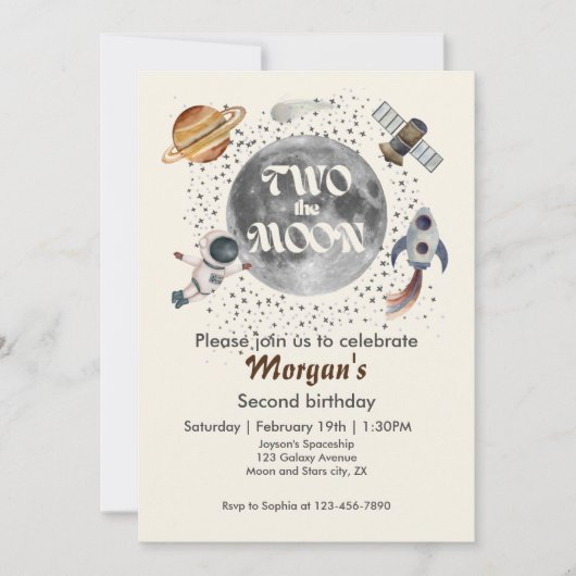Invitation Two The Moon Planets Gender Neutral 2nd Birthday  (Devant)