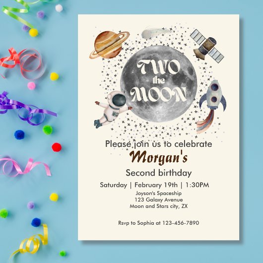 Invitation Two The Moon Planets Gender Neutral 2nd Birthday
