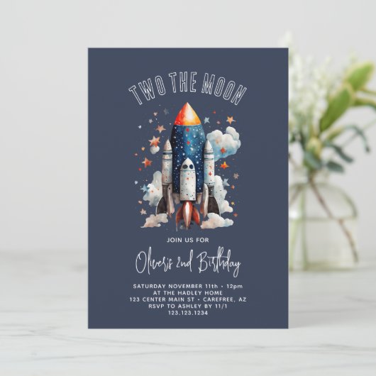 Invitation Two The Moon Rocket Ship 2e anniversaire (Debout devant)