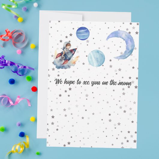 Invitation Two The Moon Rocket Space Blue Boy 2nd Birthday 