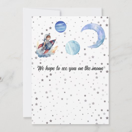 Invitation Two The Moon Rocket Space Blue Boy 2nd Birthday  (Dos)