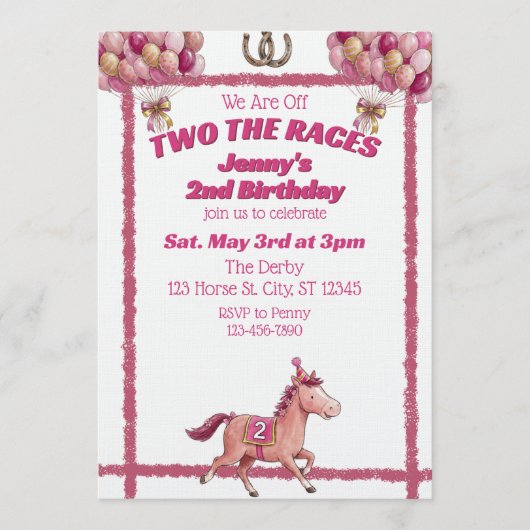 Invitation Two The Races, Pink Horse 2nd Birthday (Devant)