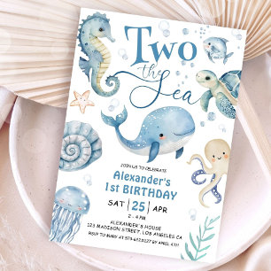 Invitation Two The Sea Boy Ocean 2e anniversaire Blue Cute
