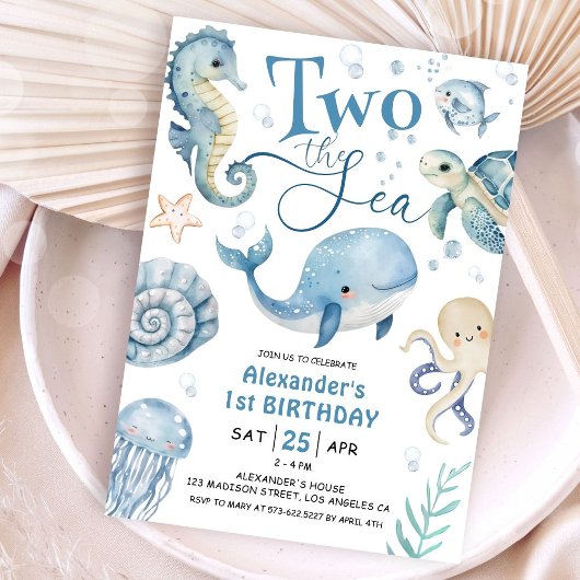 Invitation Two The Sea Boy Ocean 2e anniversaire Blue Cute