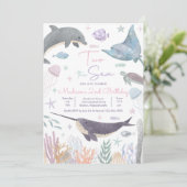 Invitation Two The Sea Dolphin Narwhal Sea Life 2e anniversai (Debout devant)