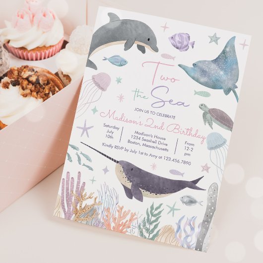 Invitation Two The Sea Dolphin Narwhal Sea Life 2e anniversai