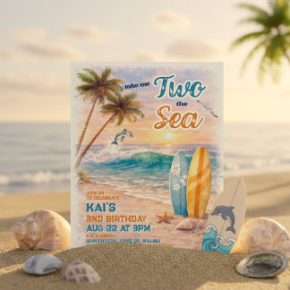 Invitation TWO the Sea Retro Surf Beach Birthday