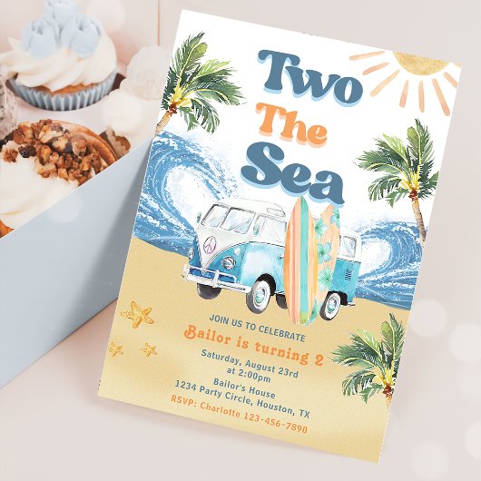 Invitation Two The Sea Surf Beach 2e fête d'anniversaire