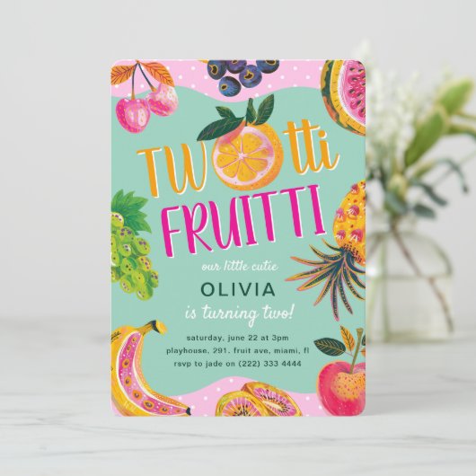 Invitation TWO-tti Fruitti Whimsical 2e anniversaire (Debout devant)